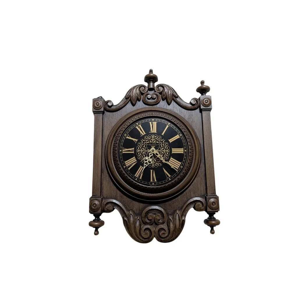 Vintage Burwood Wall Clock w/ New Haven Dial – Ornate Mid-Century Case – Made in